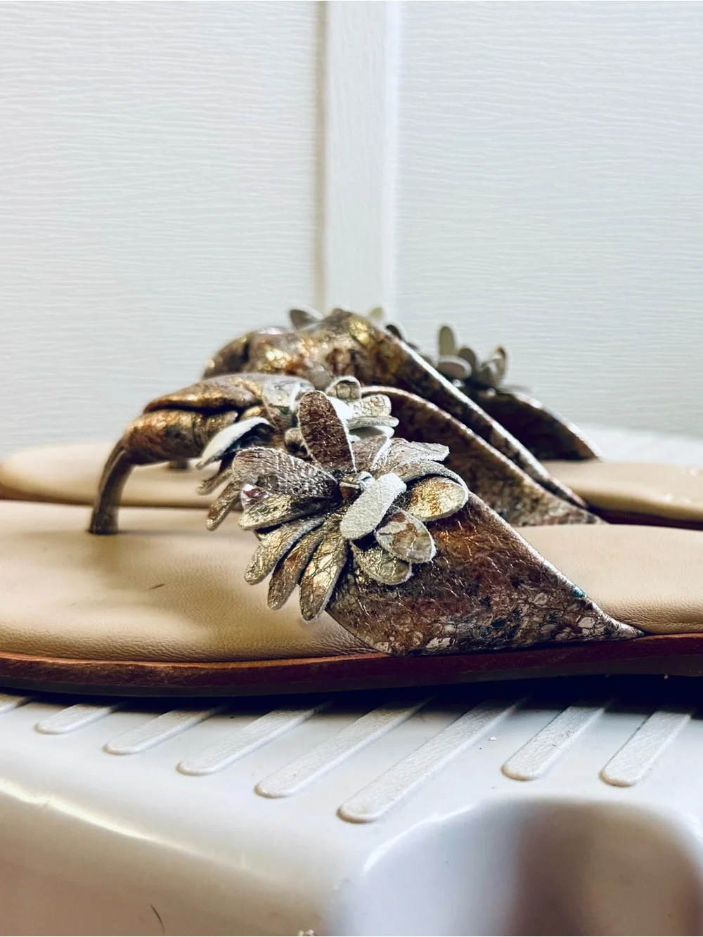 Johnston & Murphy Women's Metallic Floral Thong Sandals - Bronze
